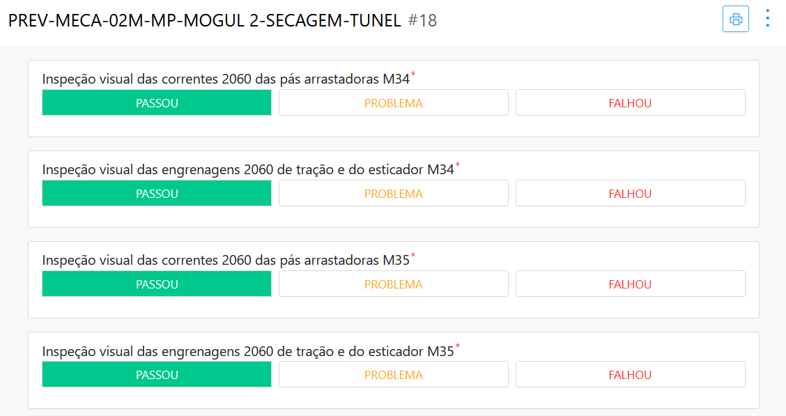 Checklist inspeção mecânica sensitiva