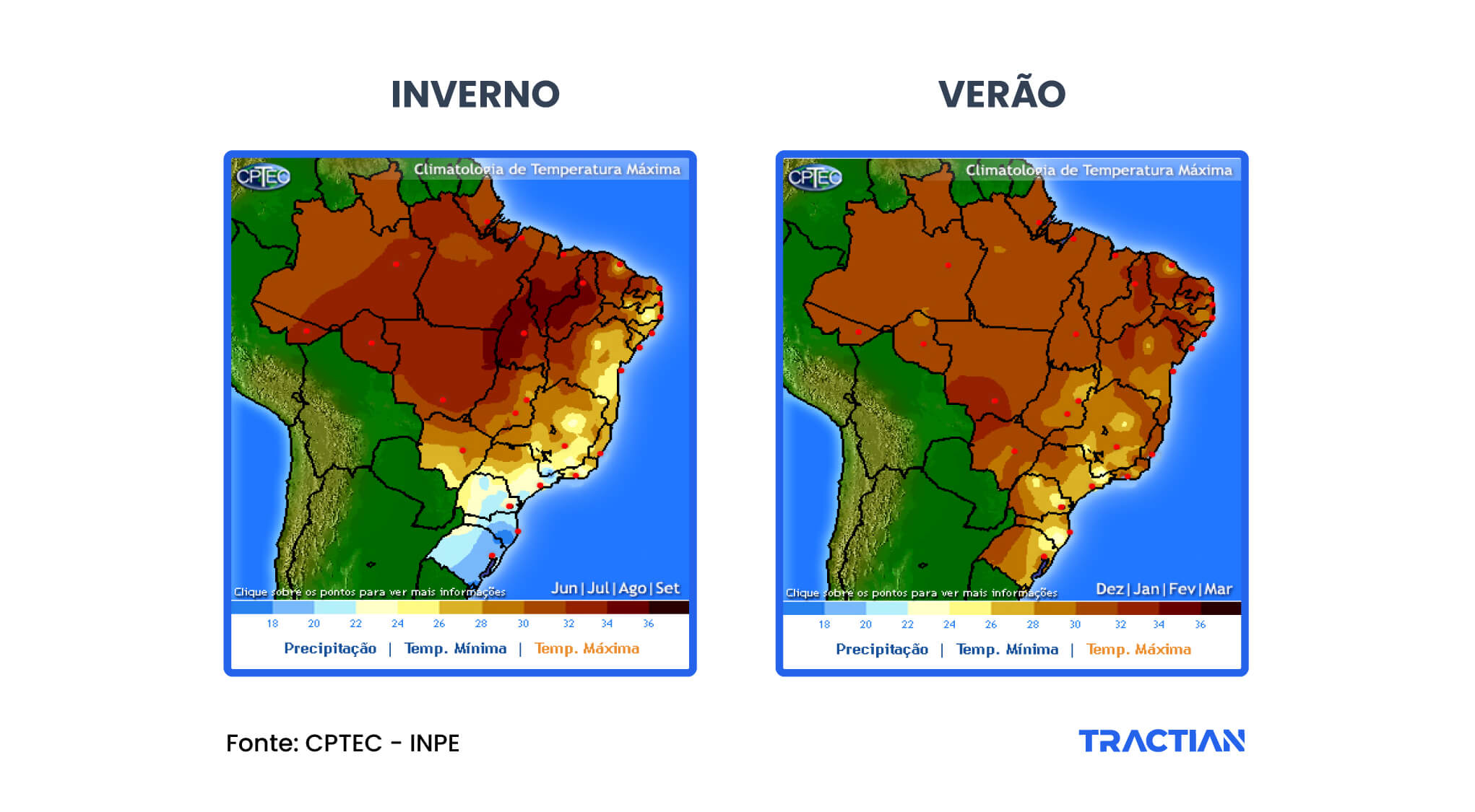 variações de temperatura entre estações brasil