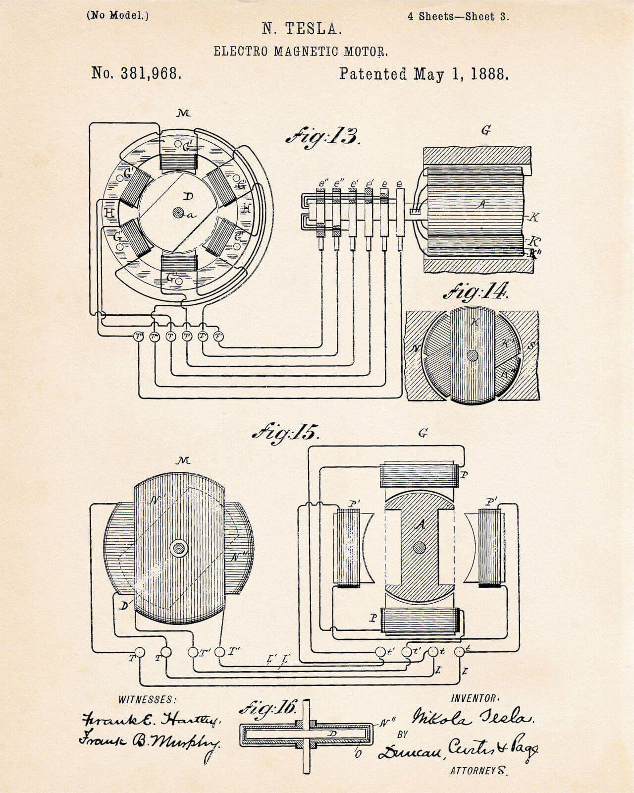 Nikola Tesla's electro magnetic motor patent